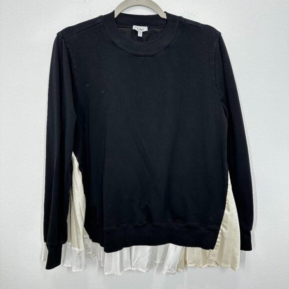Clu USA Size Small‎ Black Crewneck Sweatshirt with Cream White Pleated Back